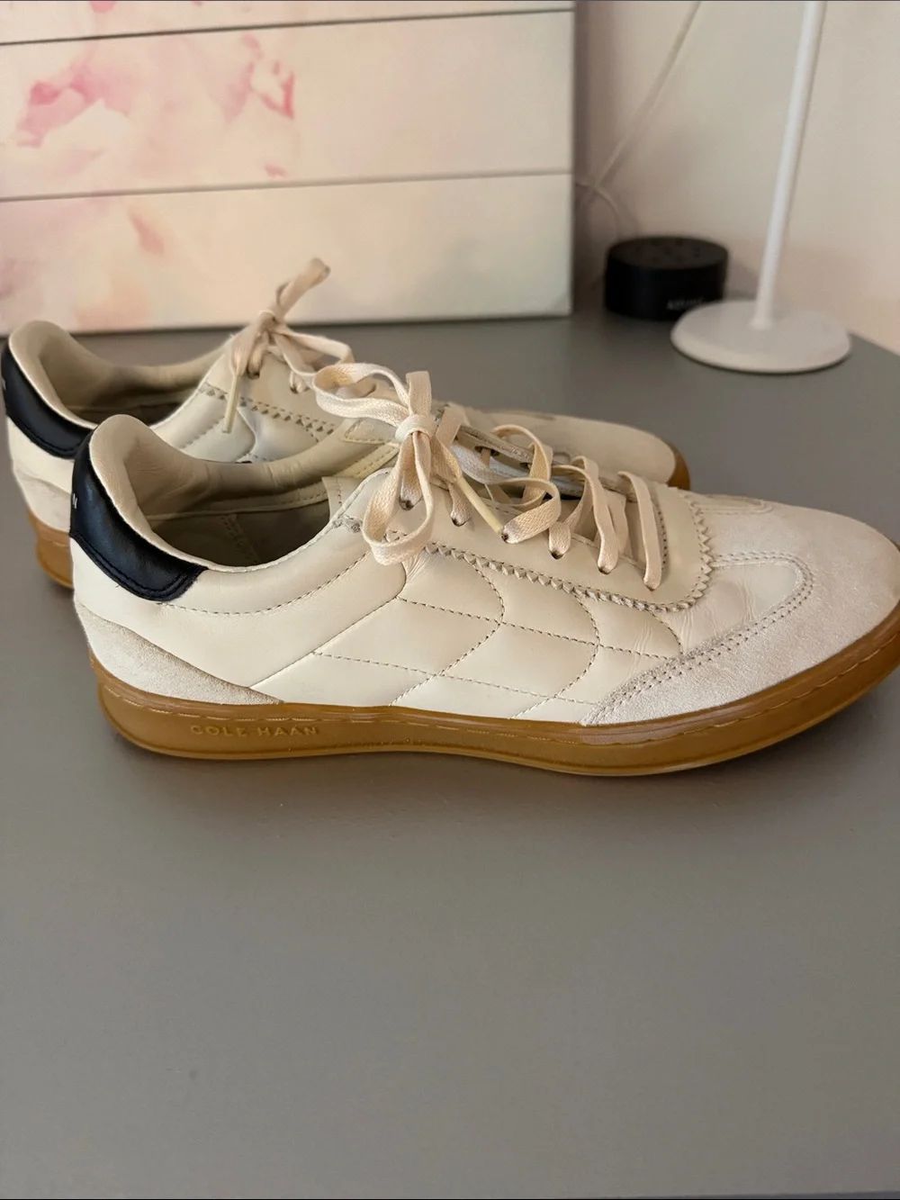 Cole Haan Cream and Black Leather Sneakers with Gum Sole Size 9